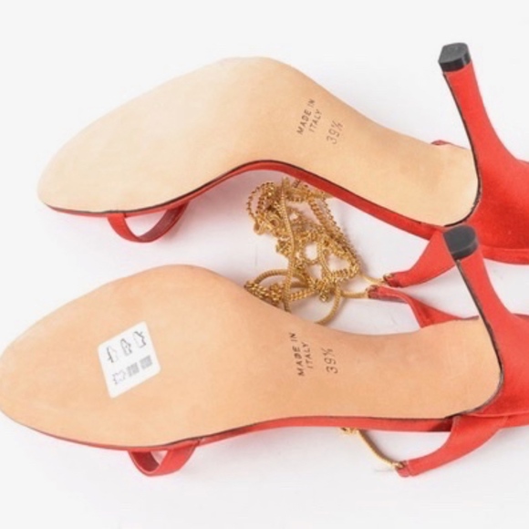 Rene Caovilla Red and Gold Chain Heels - Picture 7 of 8